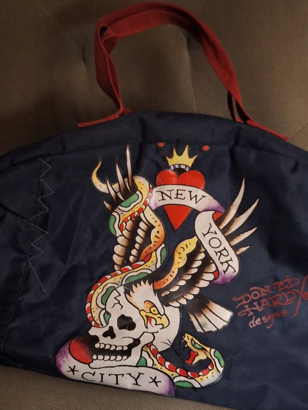 Ed Hardy Navy & Red New York Graphic Duffel